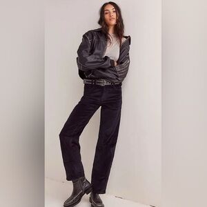 NWT FREE PEOPLE We The Free Risk Taker High Rise Cord Straight Jeans Jet Black